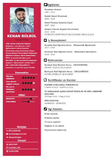 Öğretmen Örnek cv indir